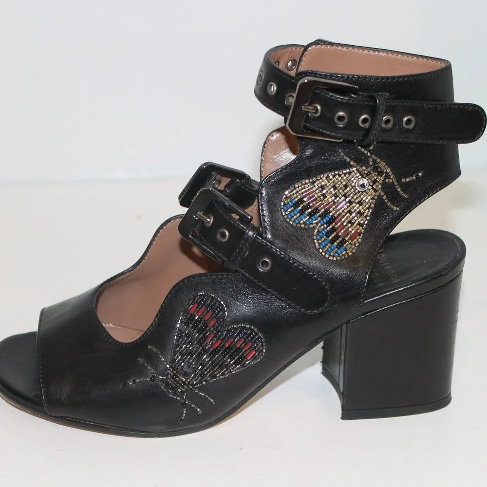 LAURENCE DACADE ELLEN NEDEN BEADED BLACK SANDALS - Picture 9 of 16